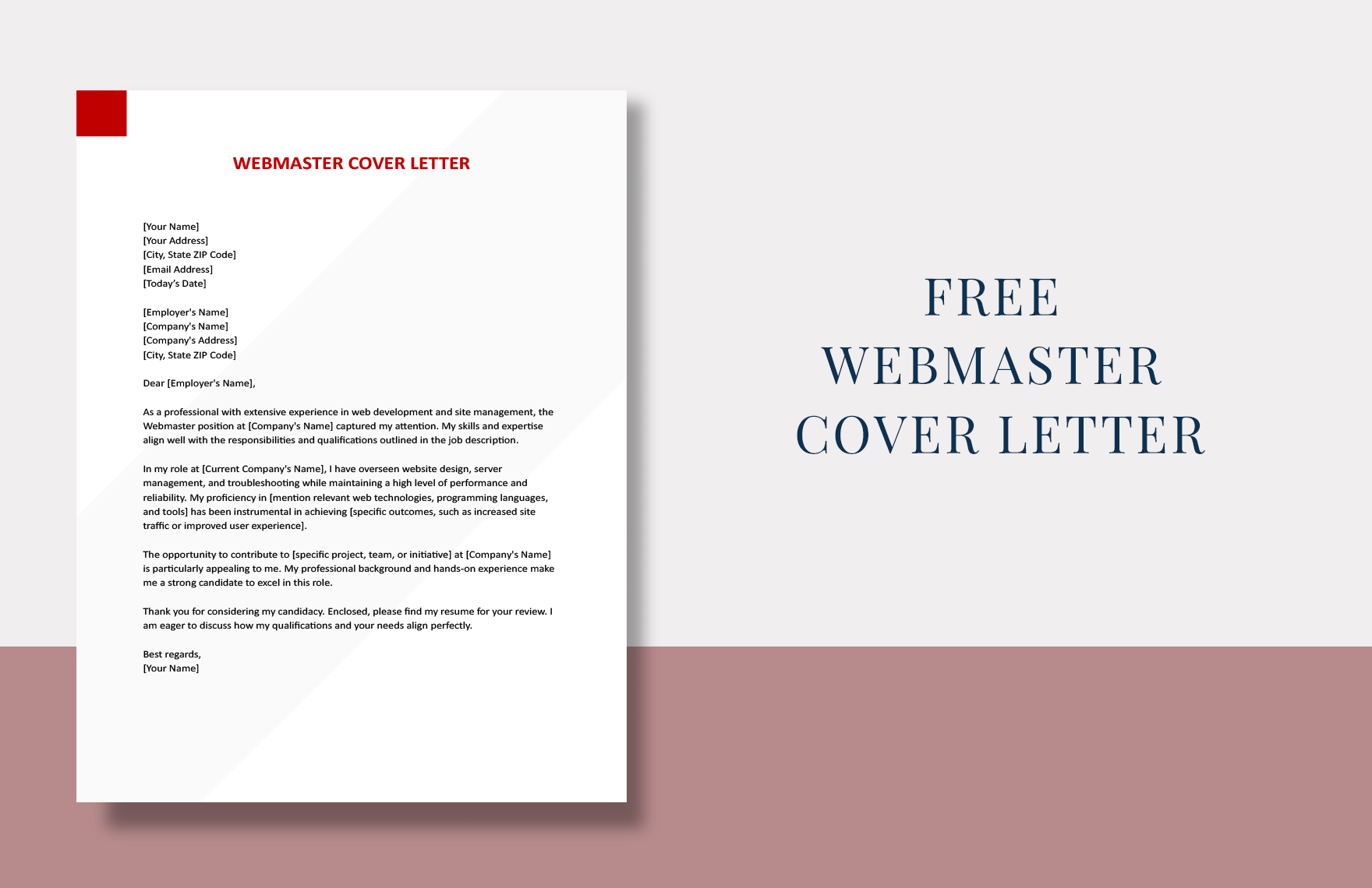 Webmaster Cover Letter in Word, Google Docs