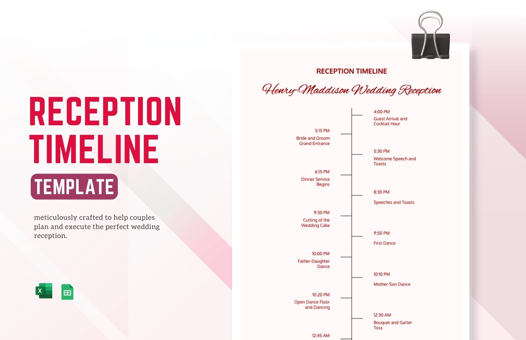 Reception Timeline Template in Excel, Google Sheets