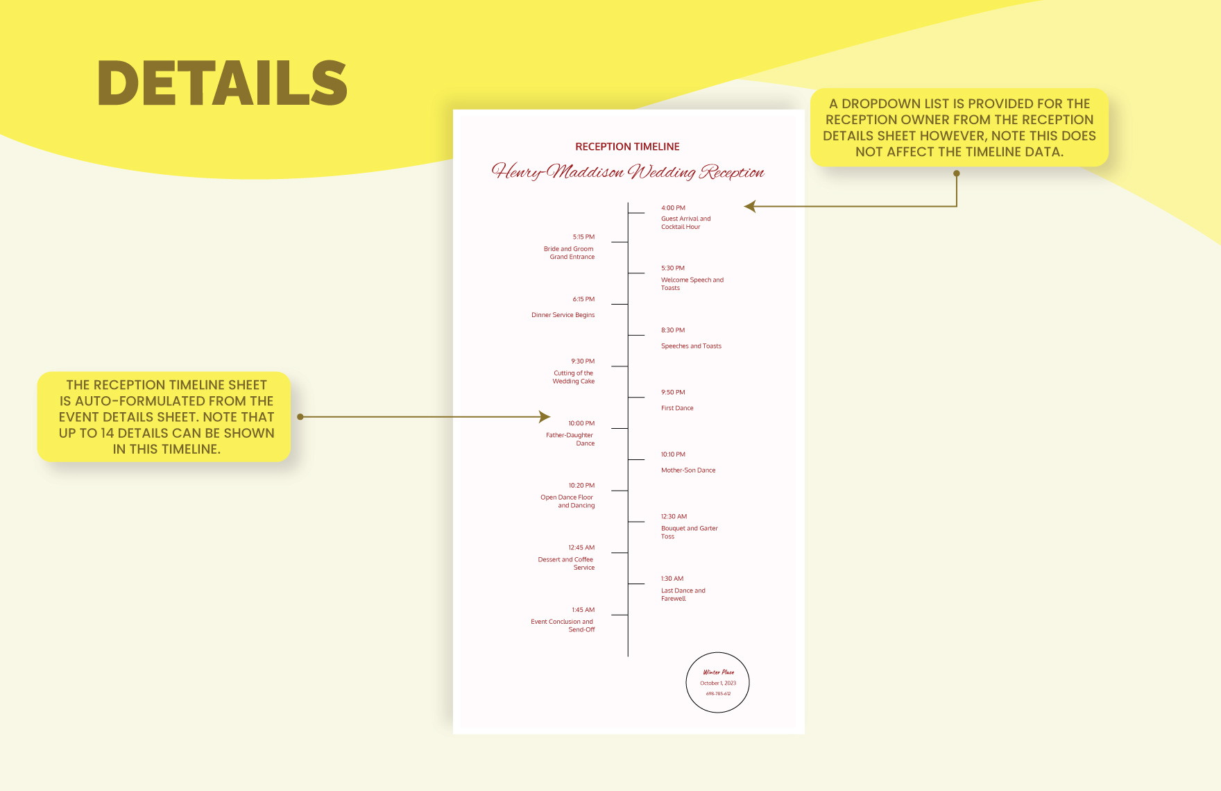 Reception Timeline Template in Excel, Google Sheets Download