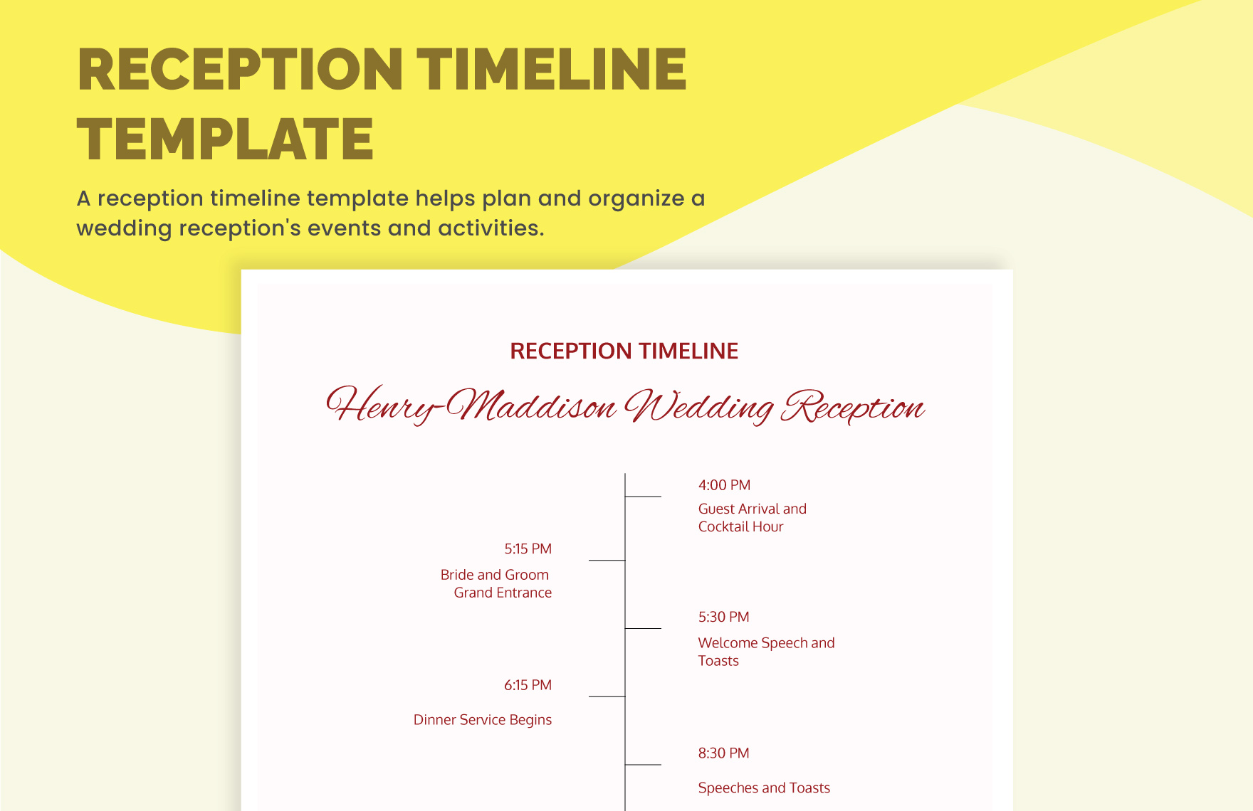 Reception Timeline Template in Excel, Google Sheets - Download