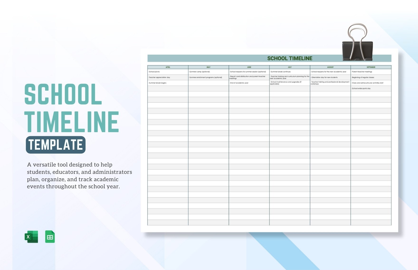 School Timeline Template in Excel, Google Sheets