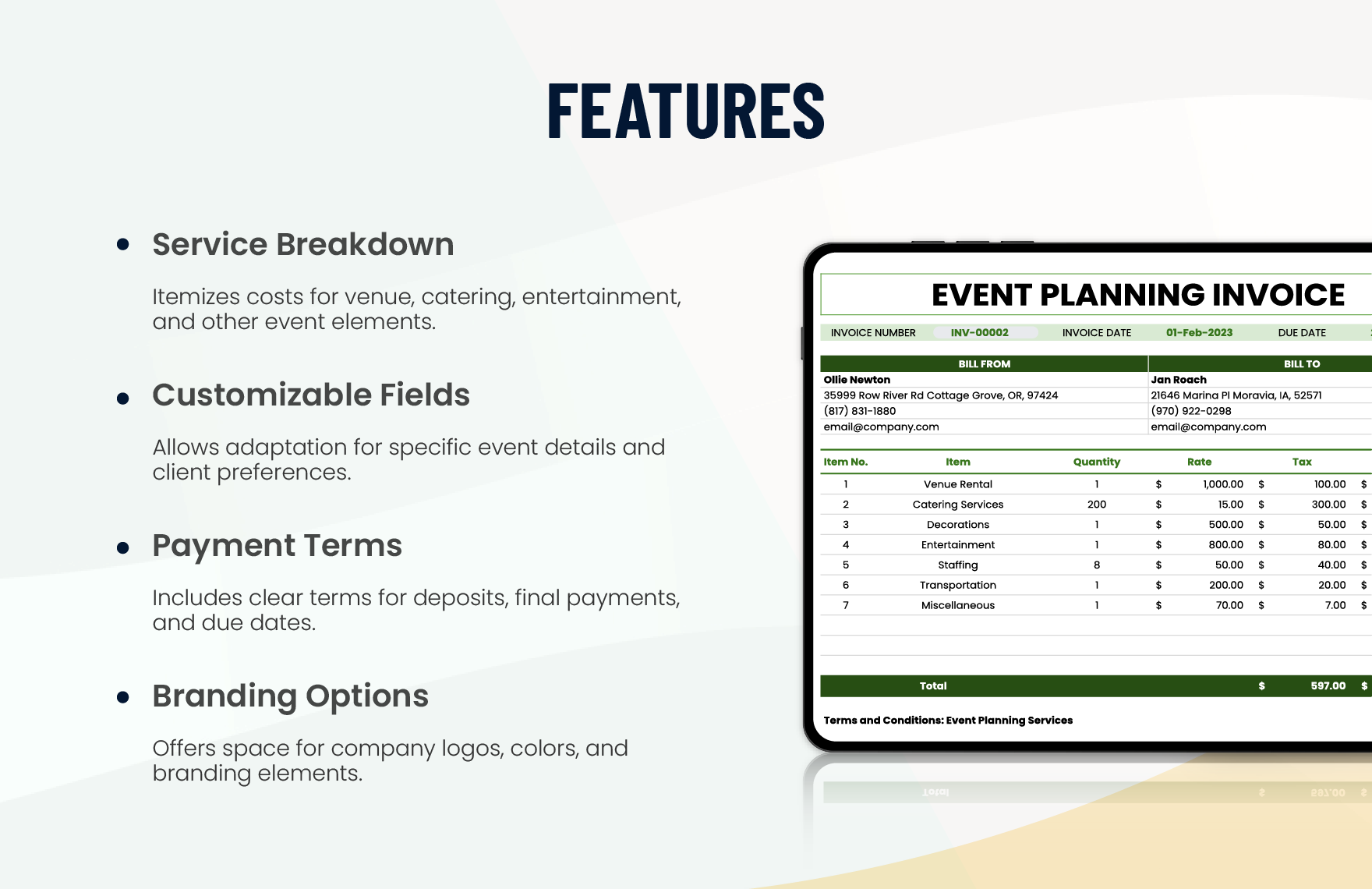 Event Planning Invoice Template