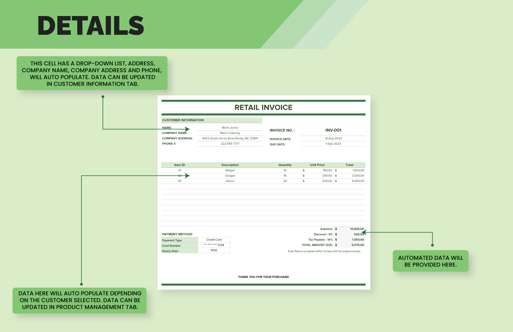 Retail Invoice Template - Download in Excel, Google Sheets | Template.net