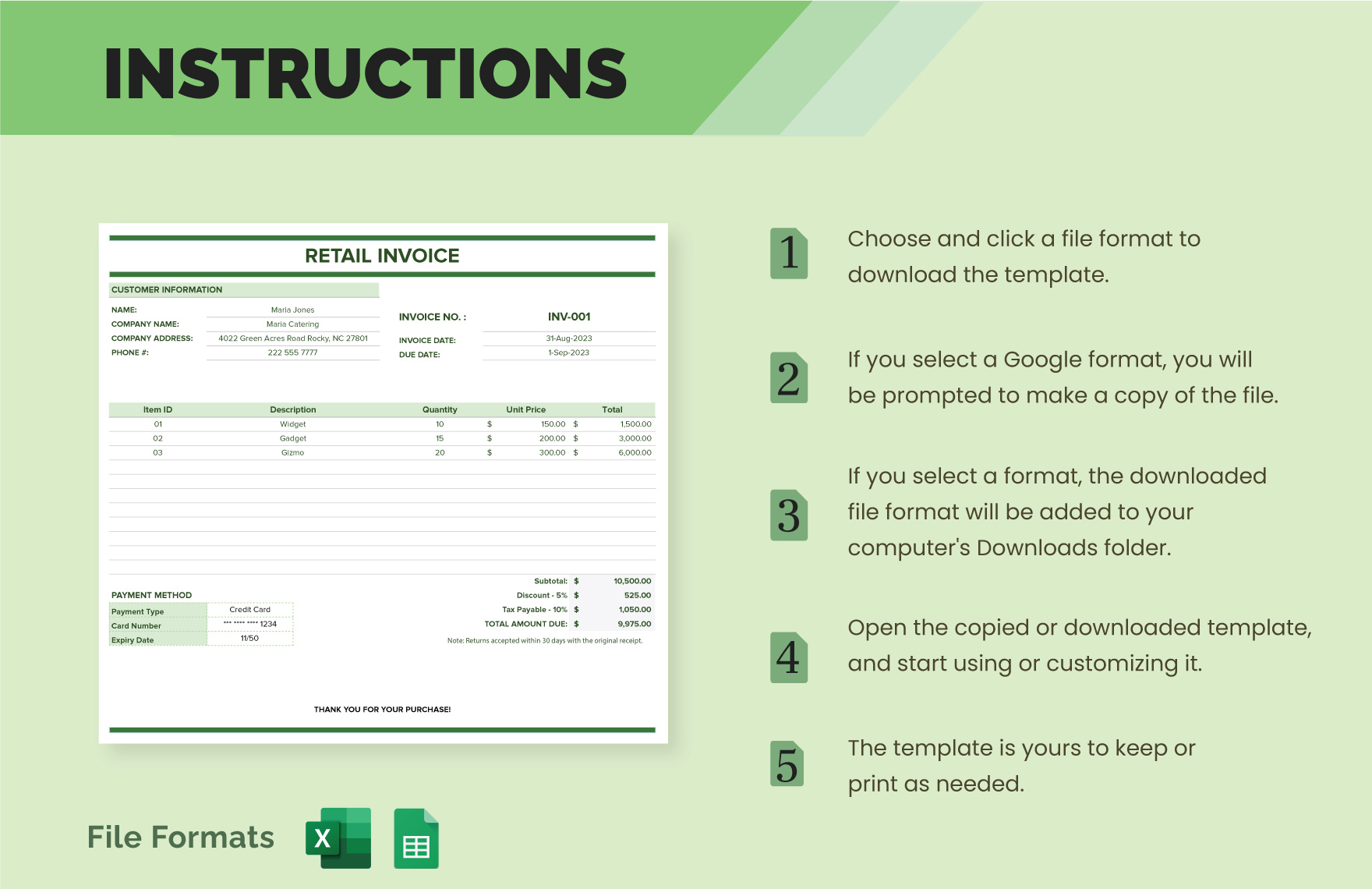 Retail Invoice Template - Download in Excel, Google Sheets | Template.net