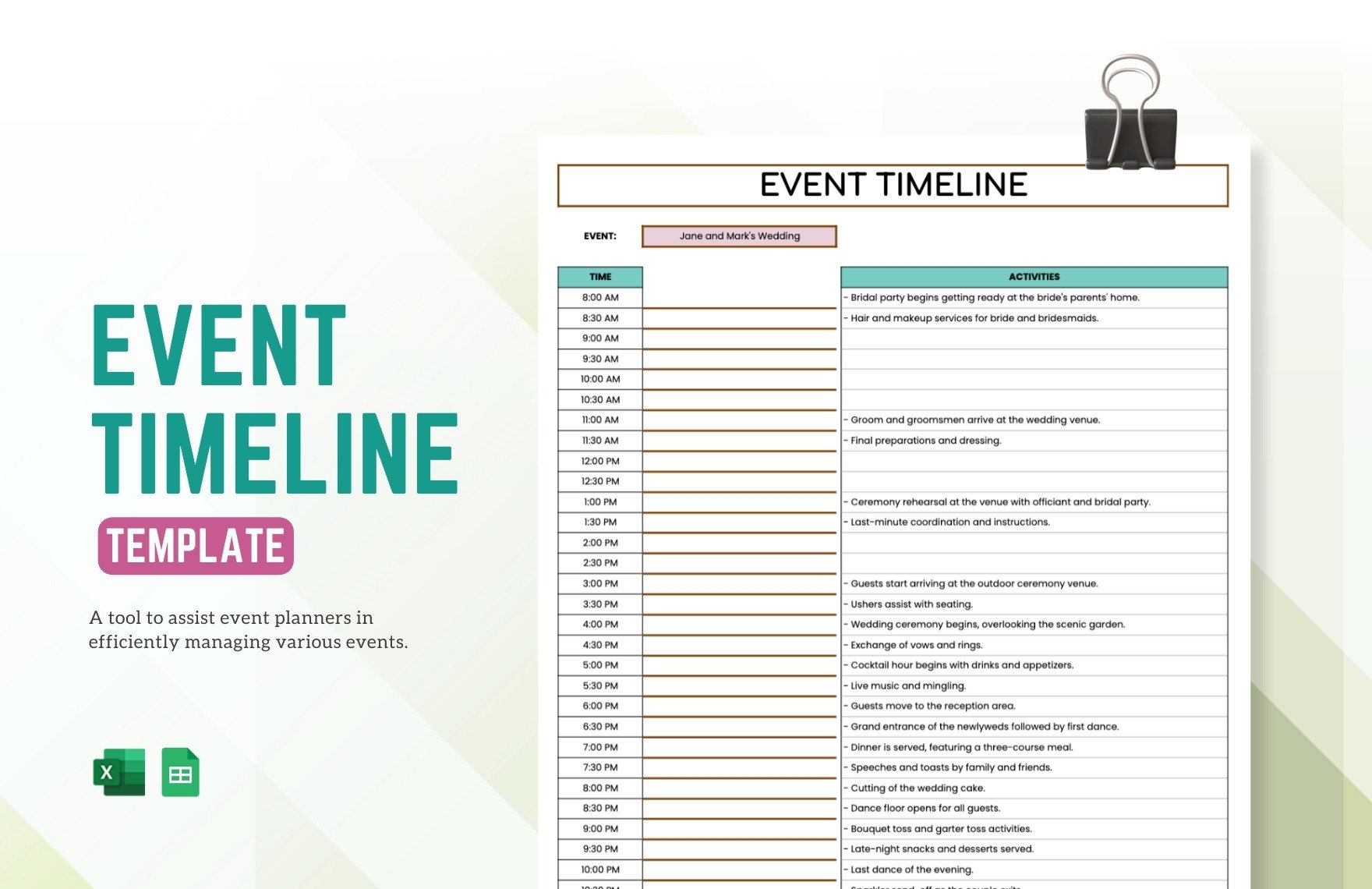 Event Timeline Template in Excel, Google Sheets