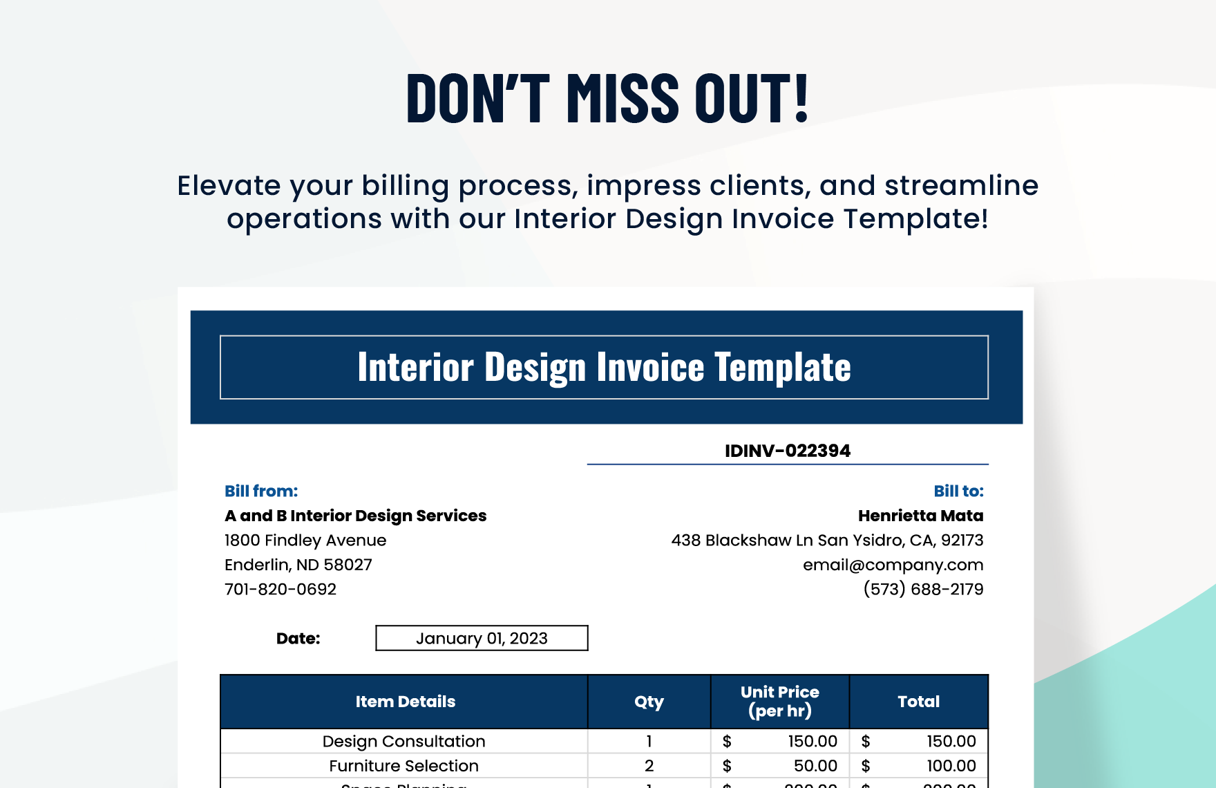 Interior Design Invoice Template