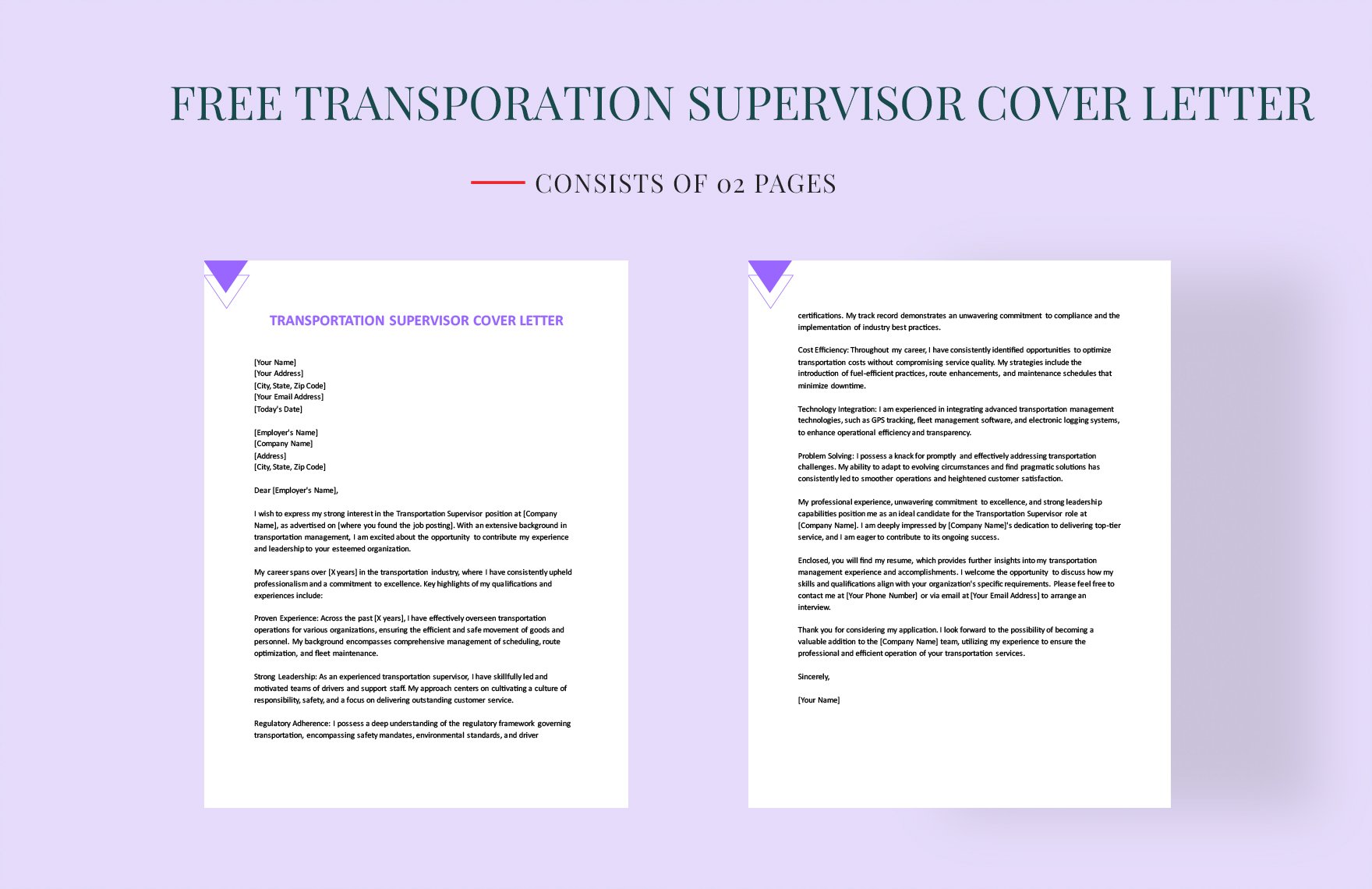 Transportation Supervisor Cover Letter in Word, Google Docs, PDF
