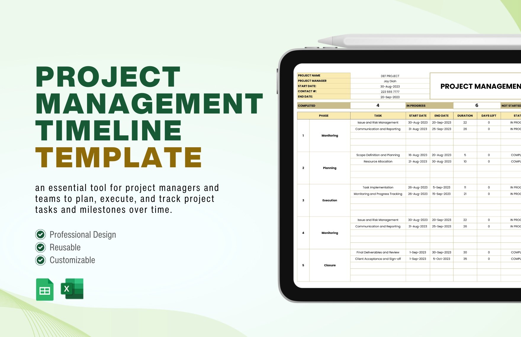 Project Management Timeline Template