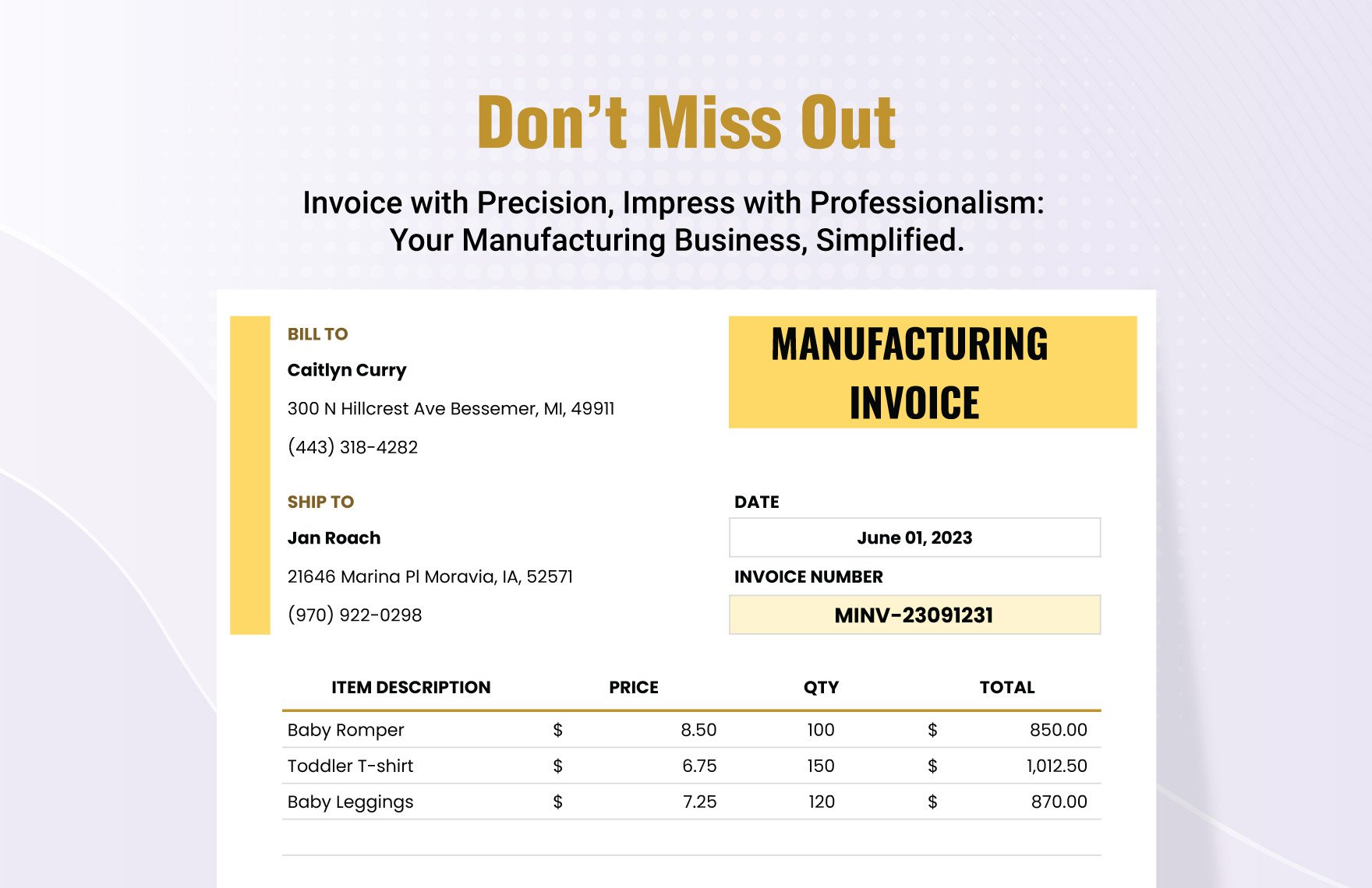 Manufacturing Invoice Template