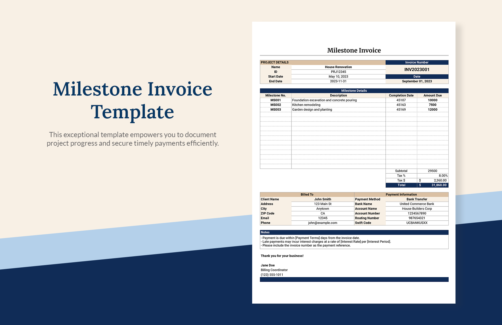 Milestone Invoice Template