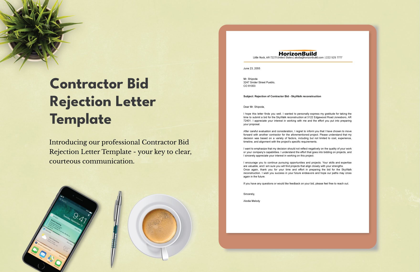 Contractor Bid Rejection Letter Template in Word, Google Docs, PDF