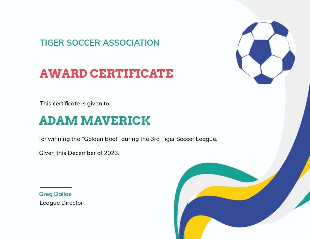 Soccer Award Certificate Template - Google Docs, Illustrator Intended For Soccer Certificate Template