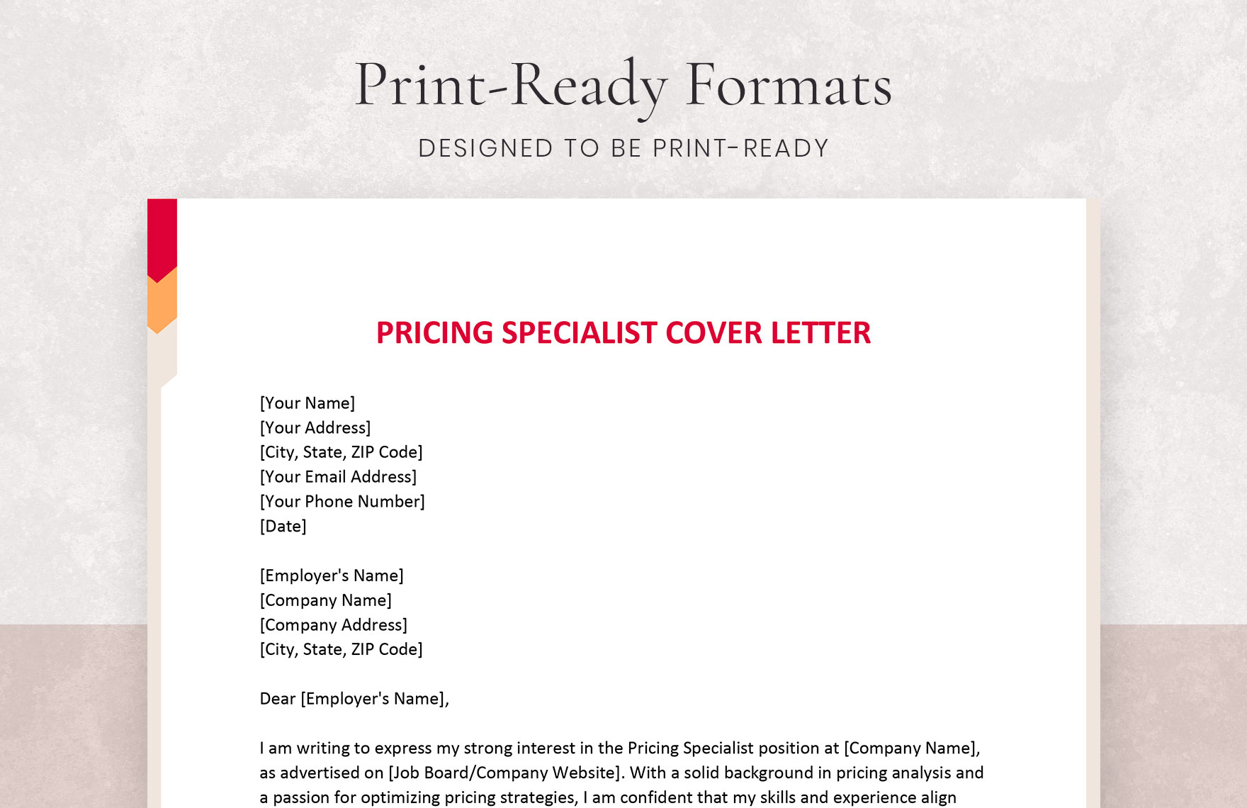 Pricing Specialist Cover Letter