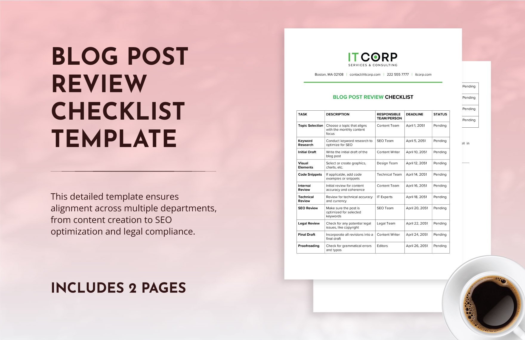 Blog Post Review Checklist Template in Word, Google Docs, PDF