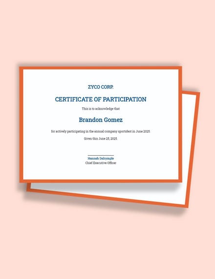 Sports Participation Certificate Template - Google Docs, Word