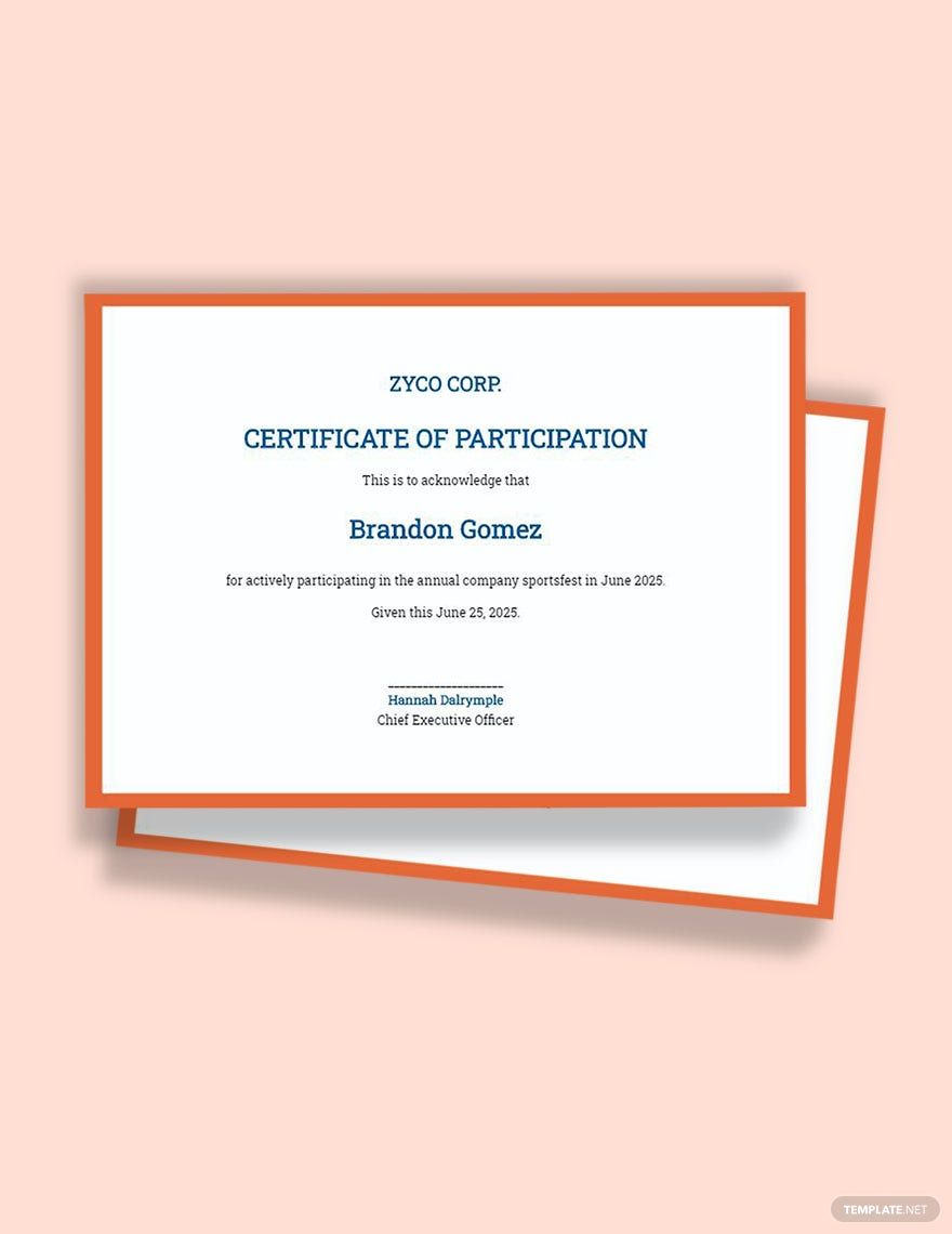 Sports Participation Certificate Template