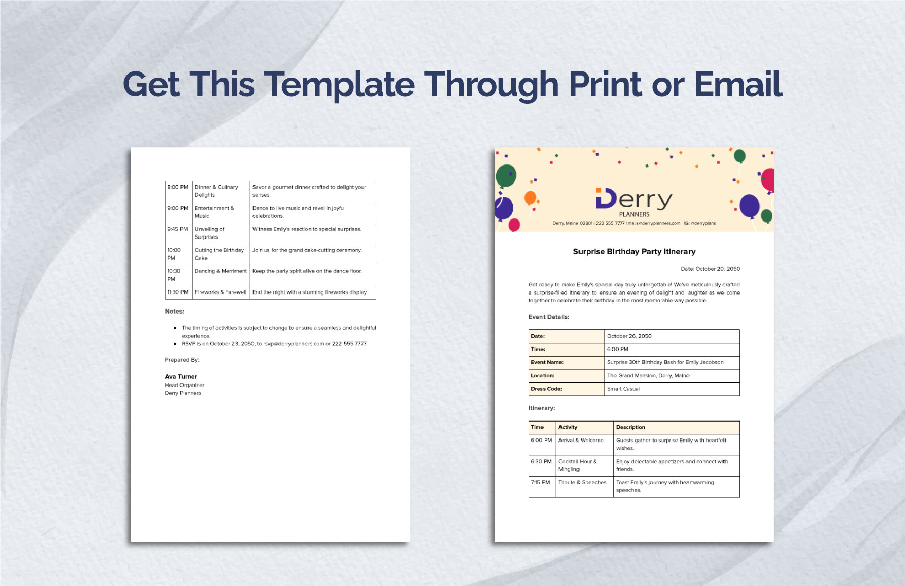 Surprise Birthday Party Itinerary Template