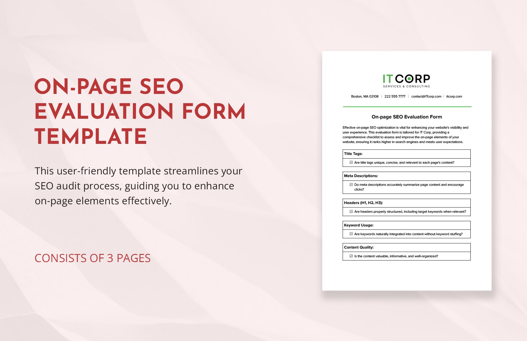 On-page SEO Evaluation Form Template