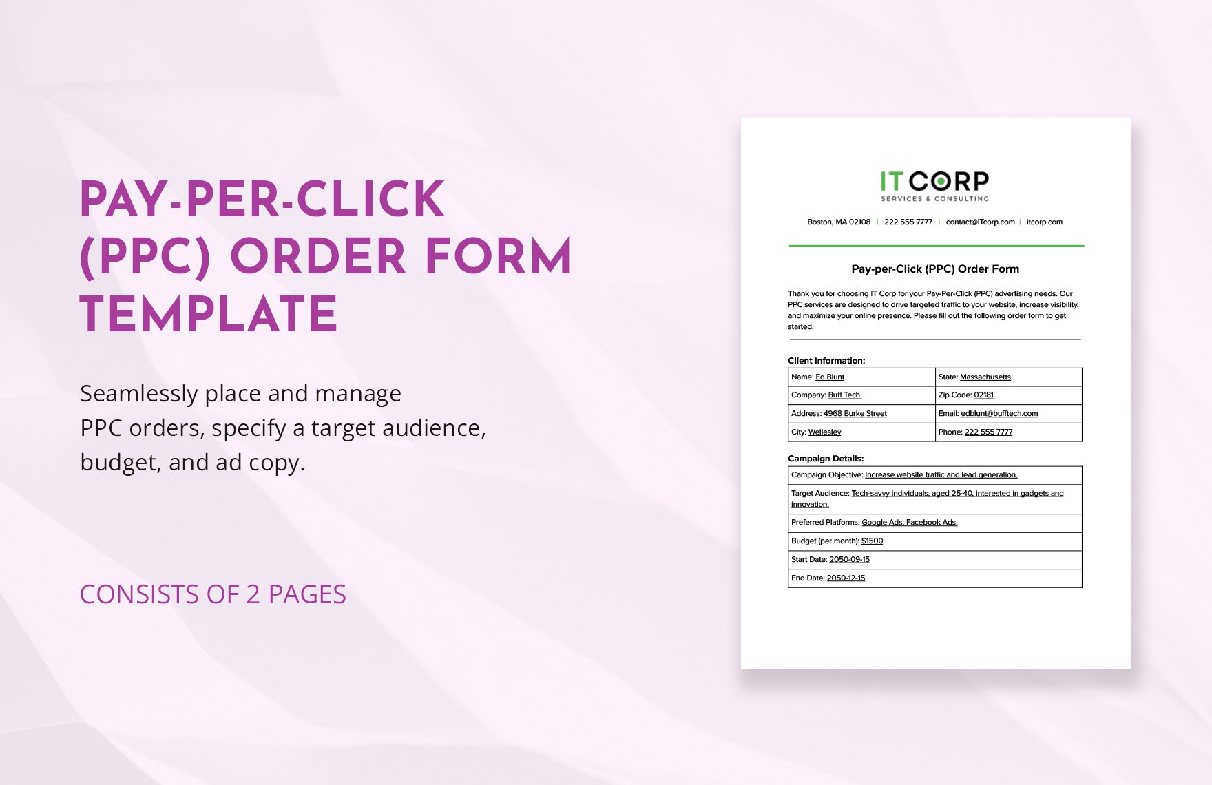 Pay-per-Click (PPC) Order Form Template