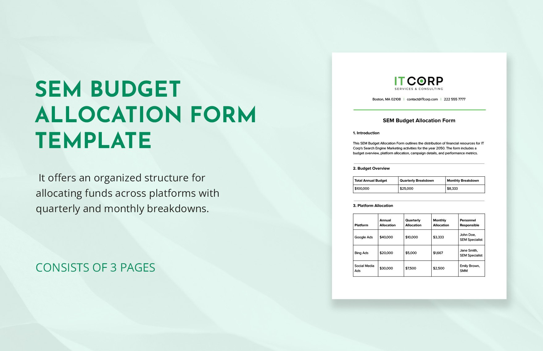 SEM Budget Allocation Form Template