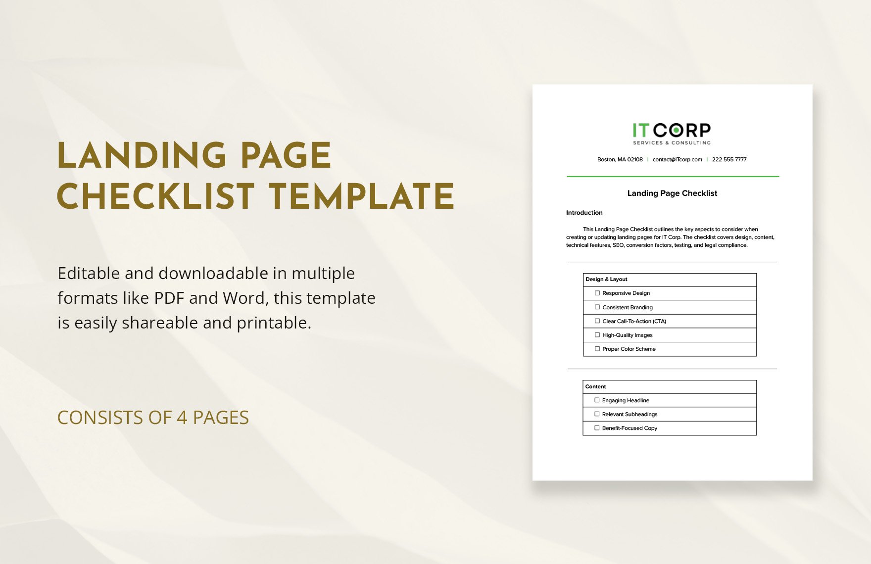 Landing Page Checklist Template
