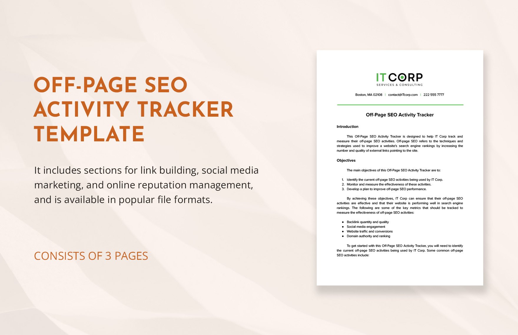 Off-page SEO Activity Tracker Template in Word, Google Docs, PDF