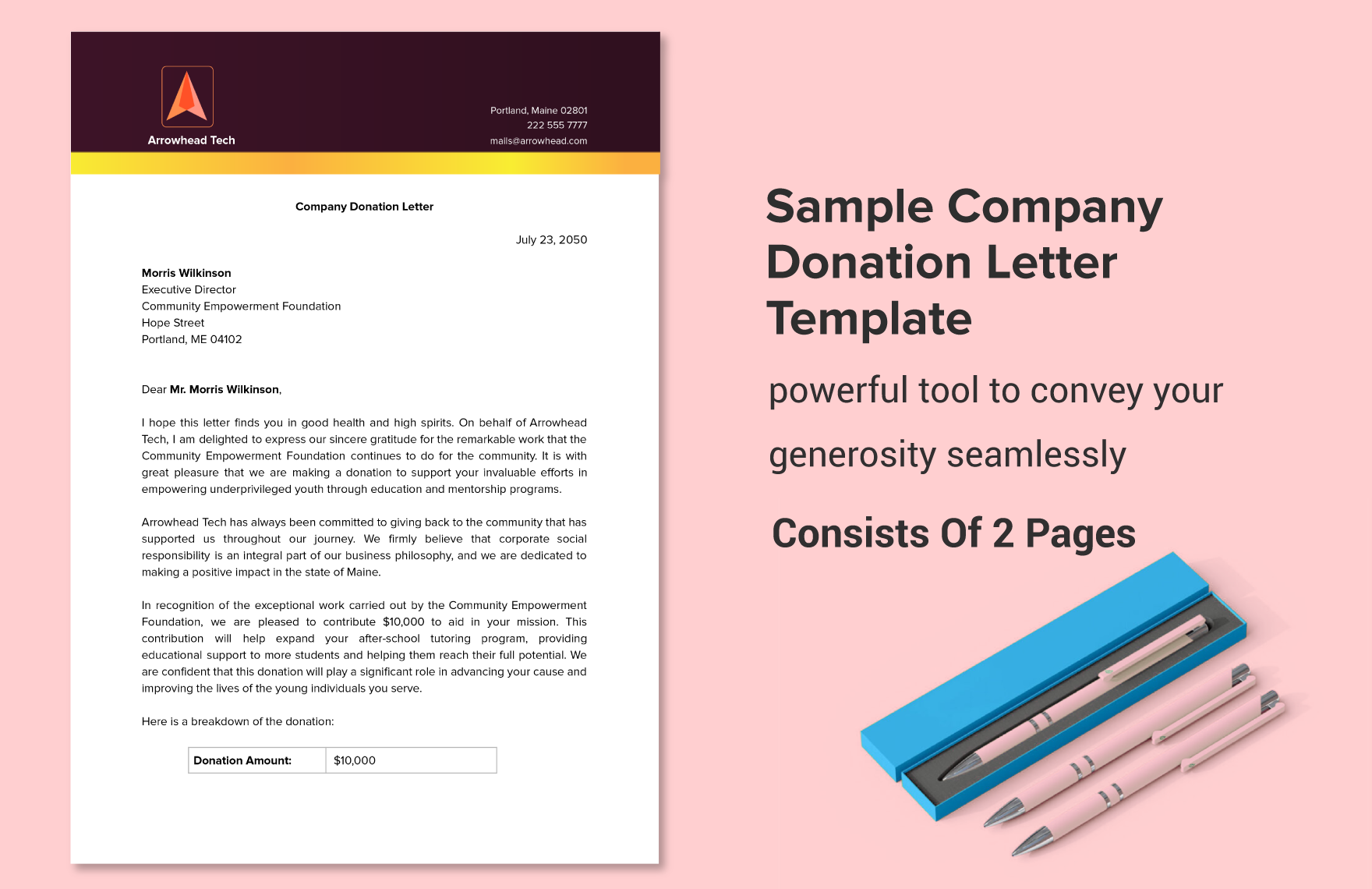 Sample Company Donation Letter Template