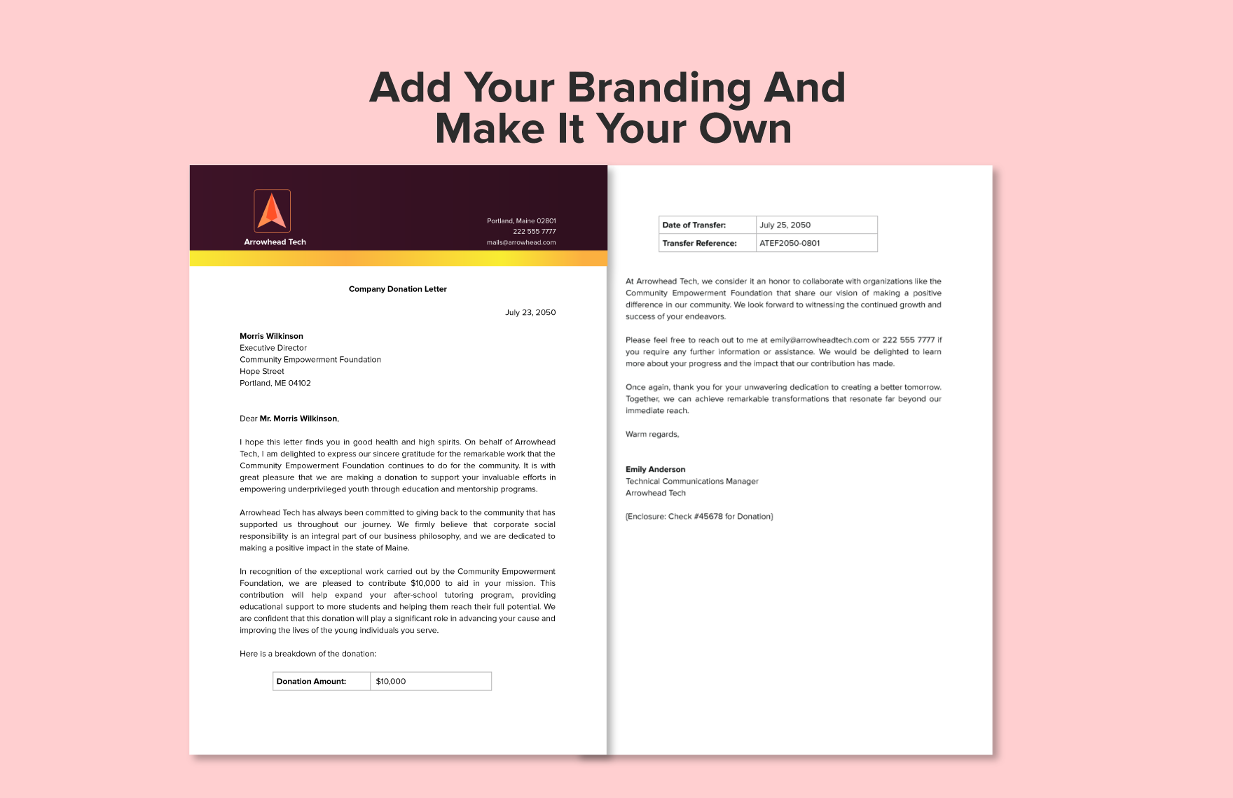 Sample Company Donation Letter Template