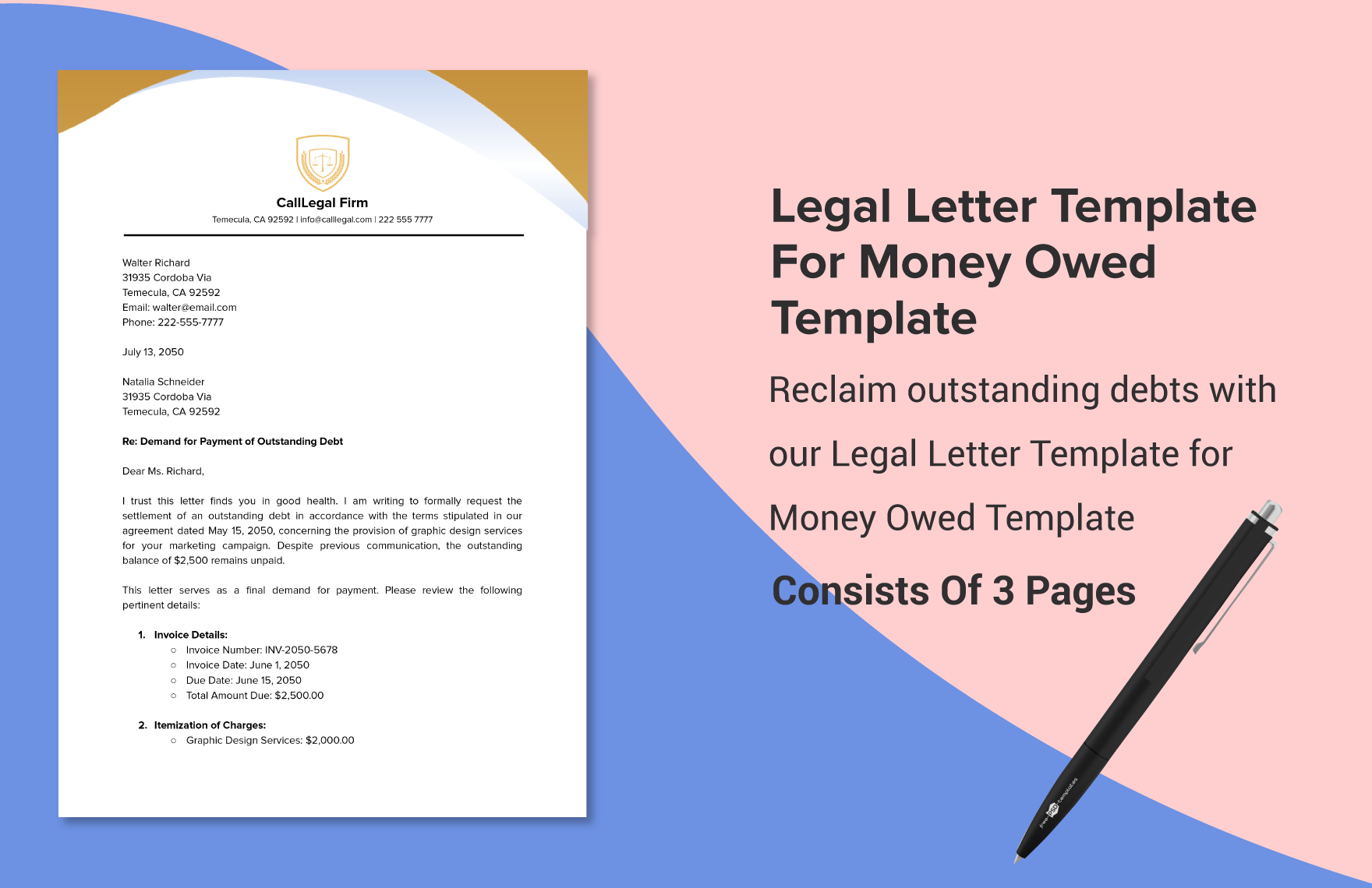 Legal Letter Template for Money Owed Template