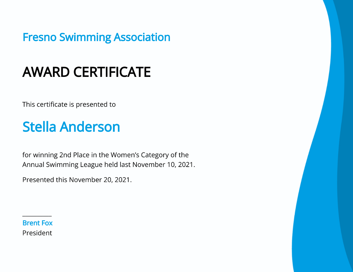 Swimming Certificate Template