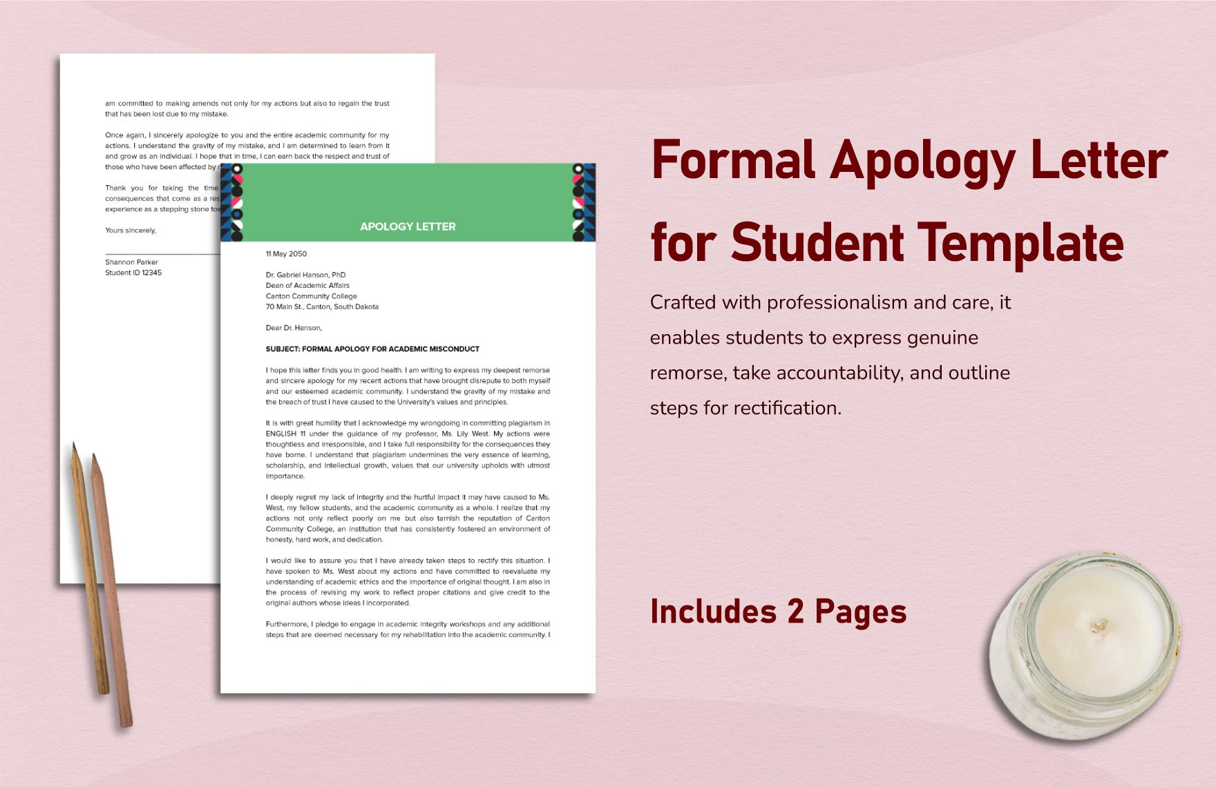 Formal Apology Letter for Student Template