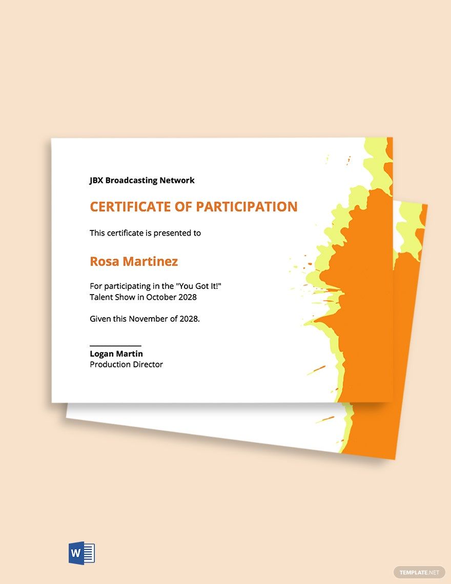 Talent Show Participation Certificate Template in Word, Google Docs, Apple Pages
