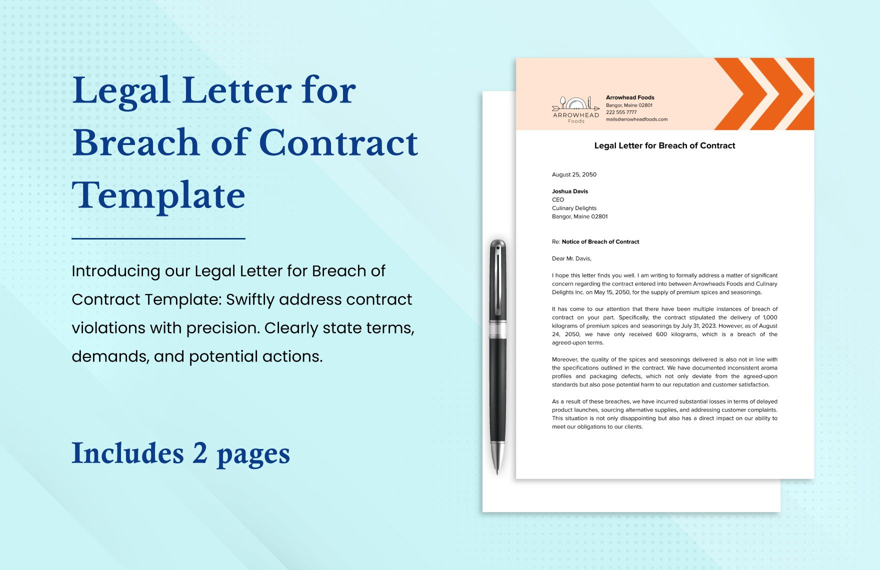 Legal Letter for Breach of Contract Template