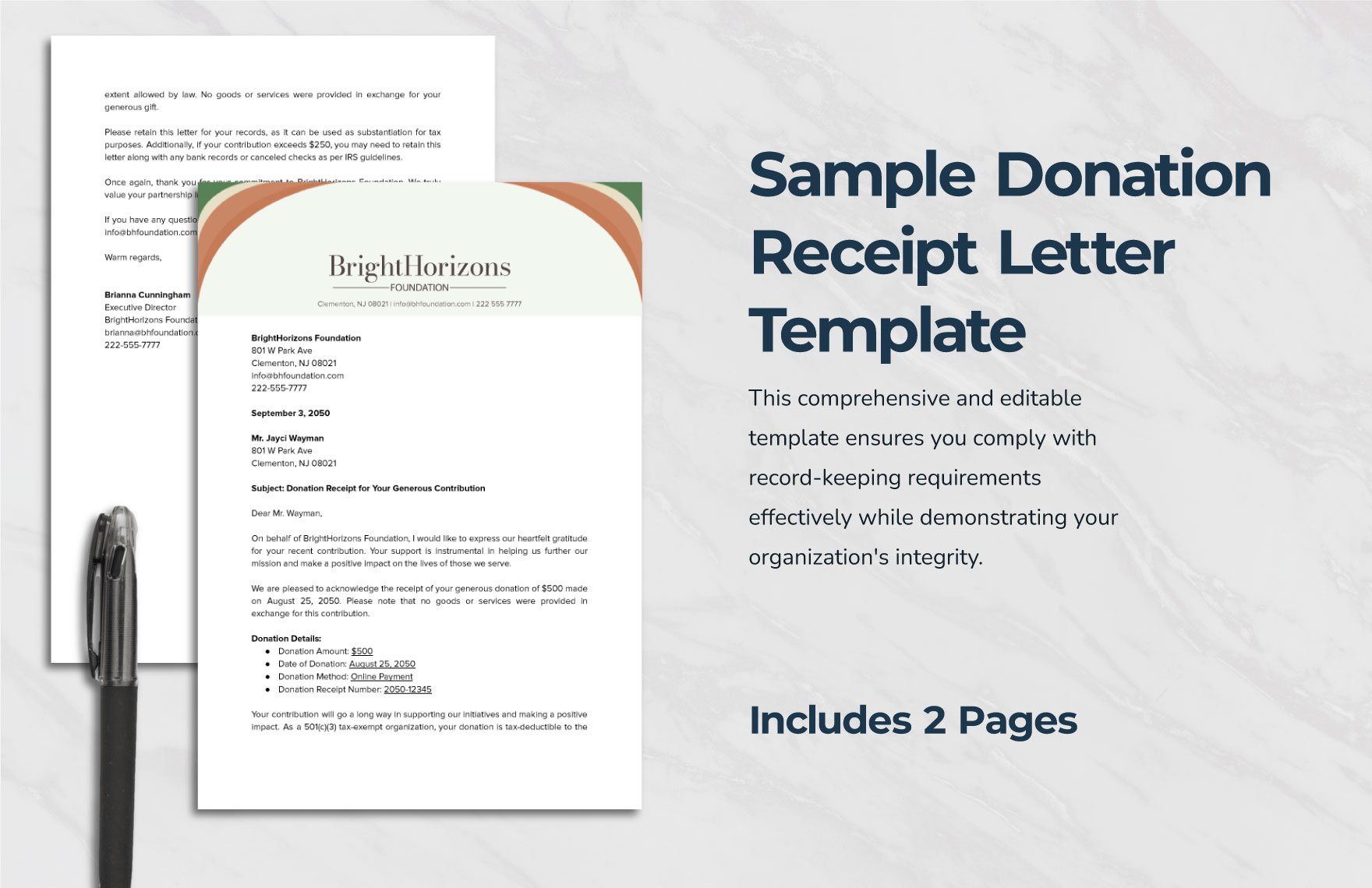 Sample Donation Receipt Letter Template