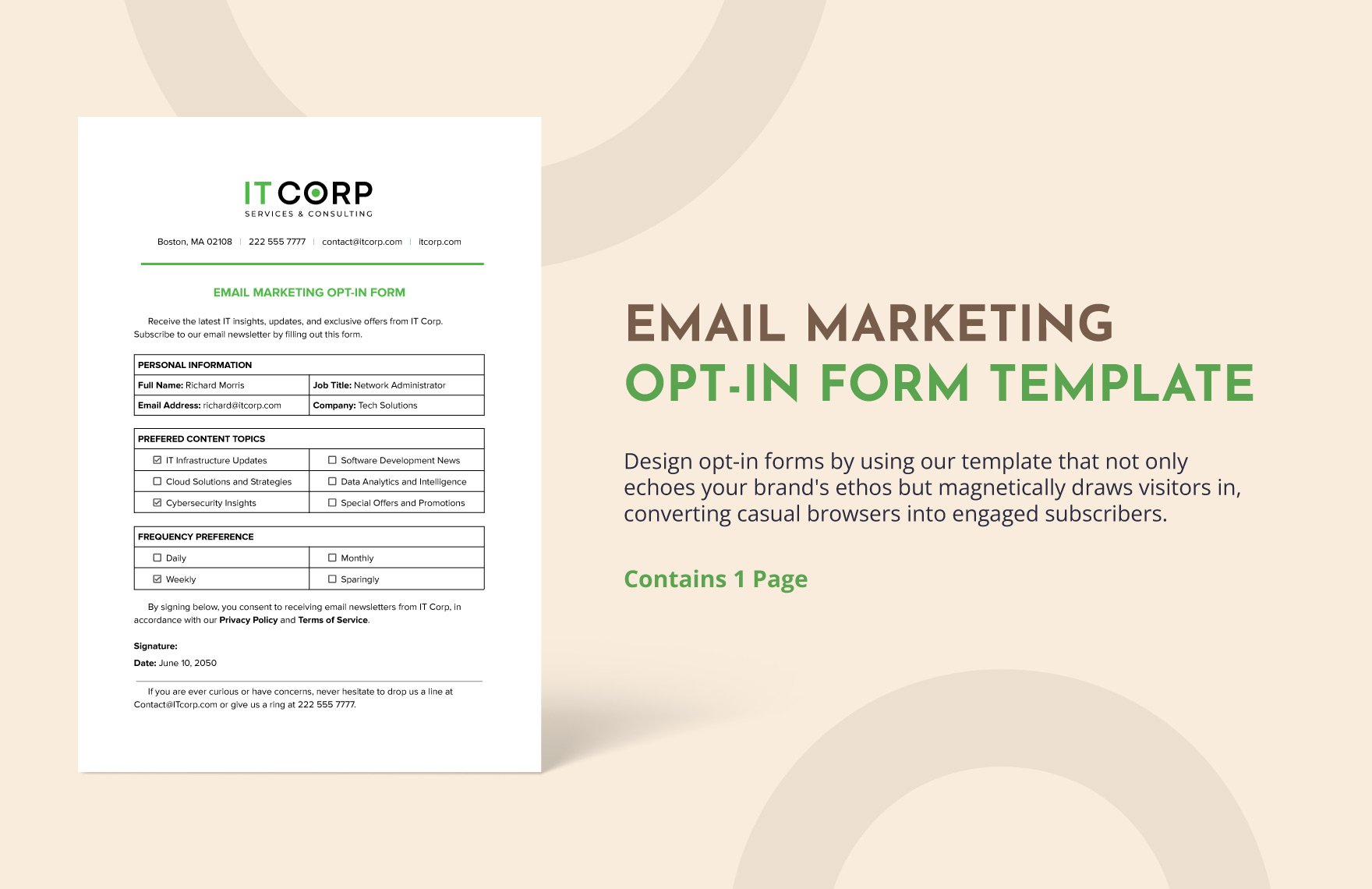 Email Marketing Opt-In Form Template