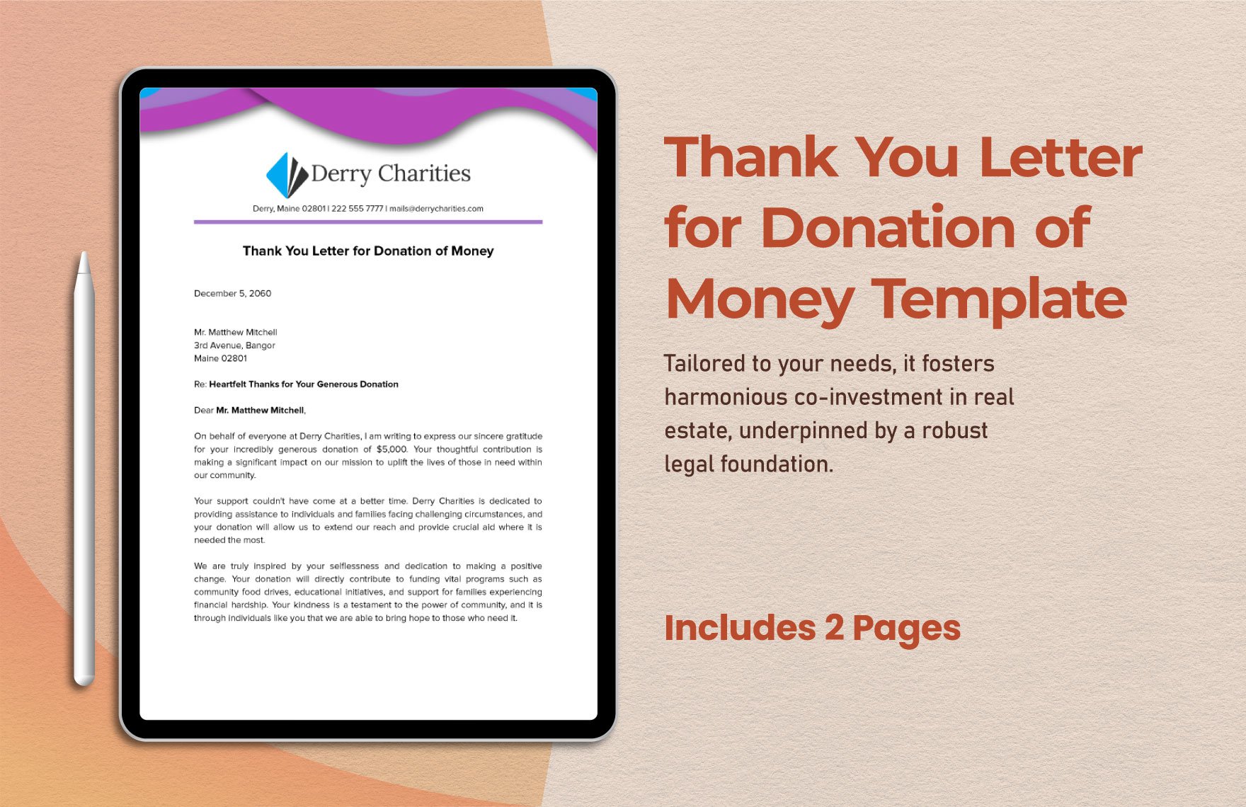 Thank You Letter for Donation of Money Template