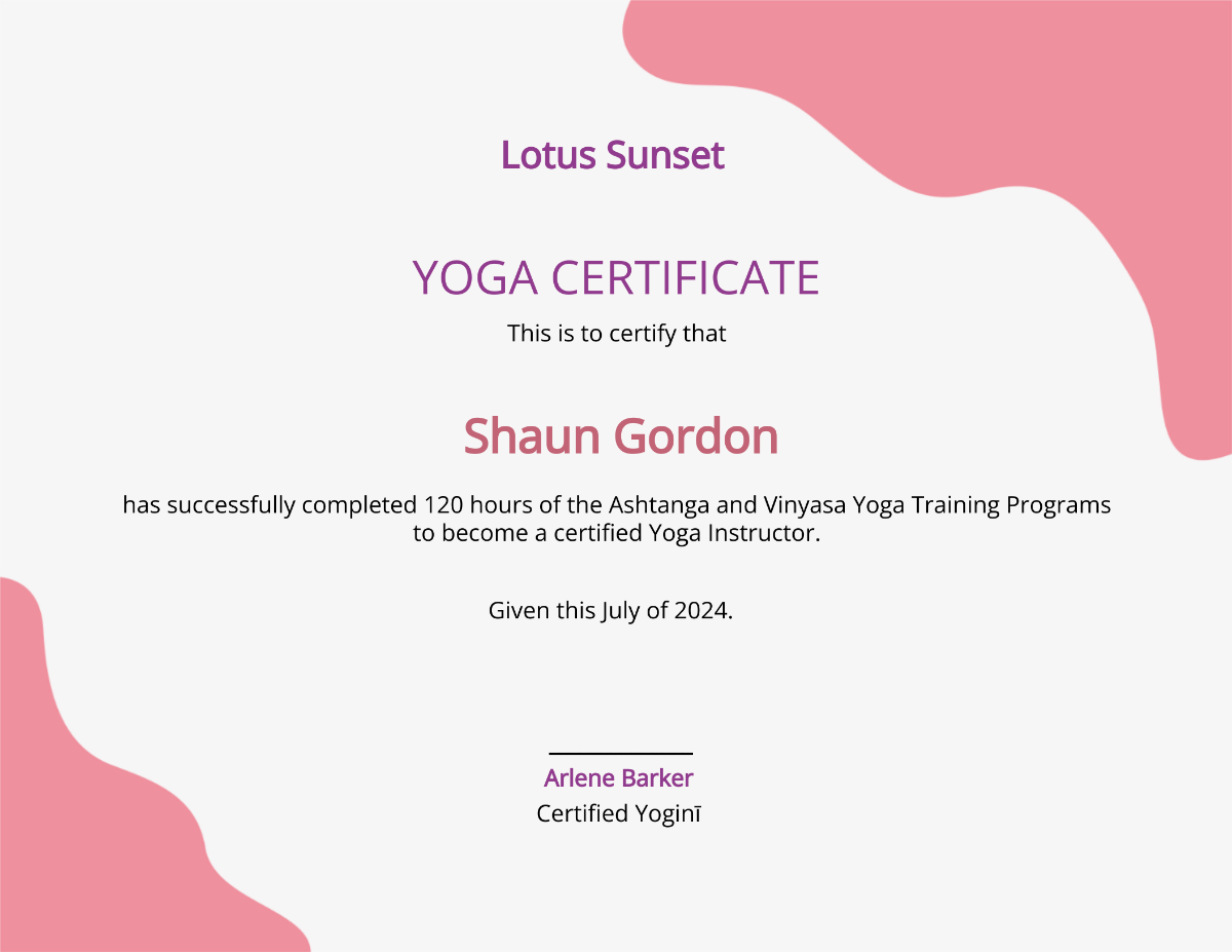 Yoga Certificate Template