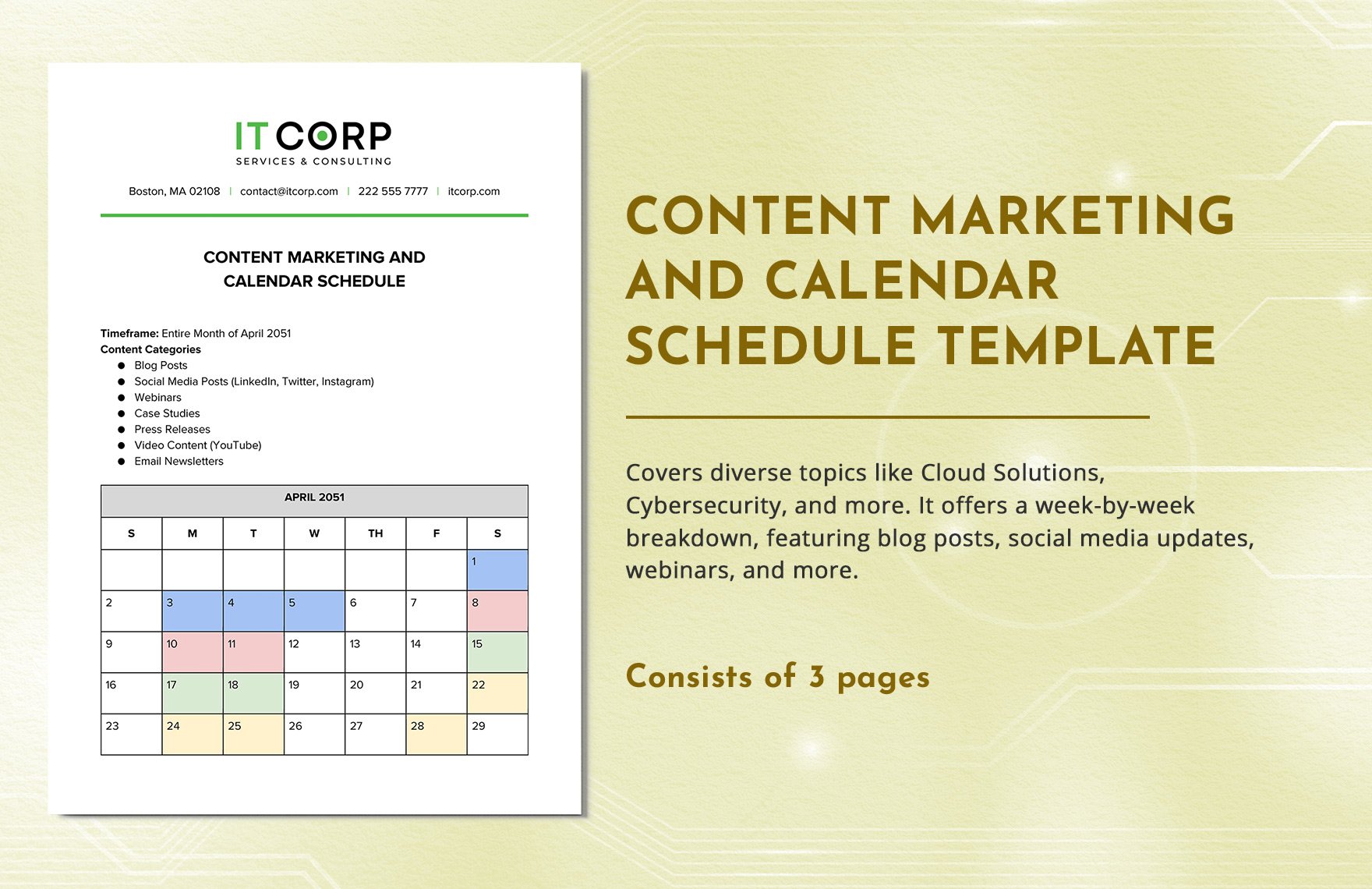 Content Marketing and Calendar Schedule Template