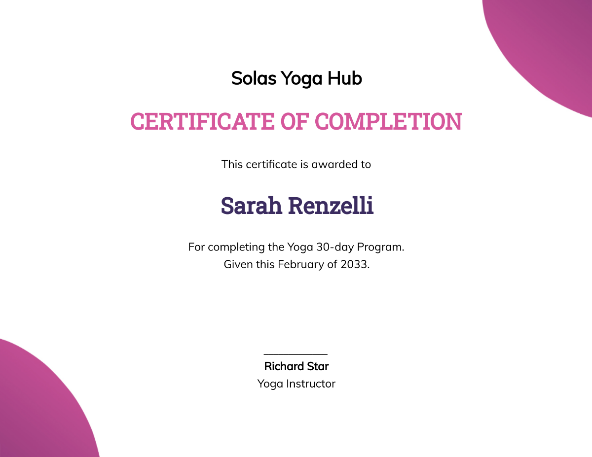 Creative Yoga Certificate Template