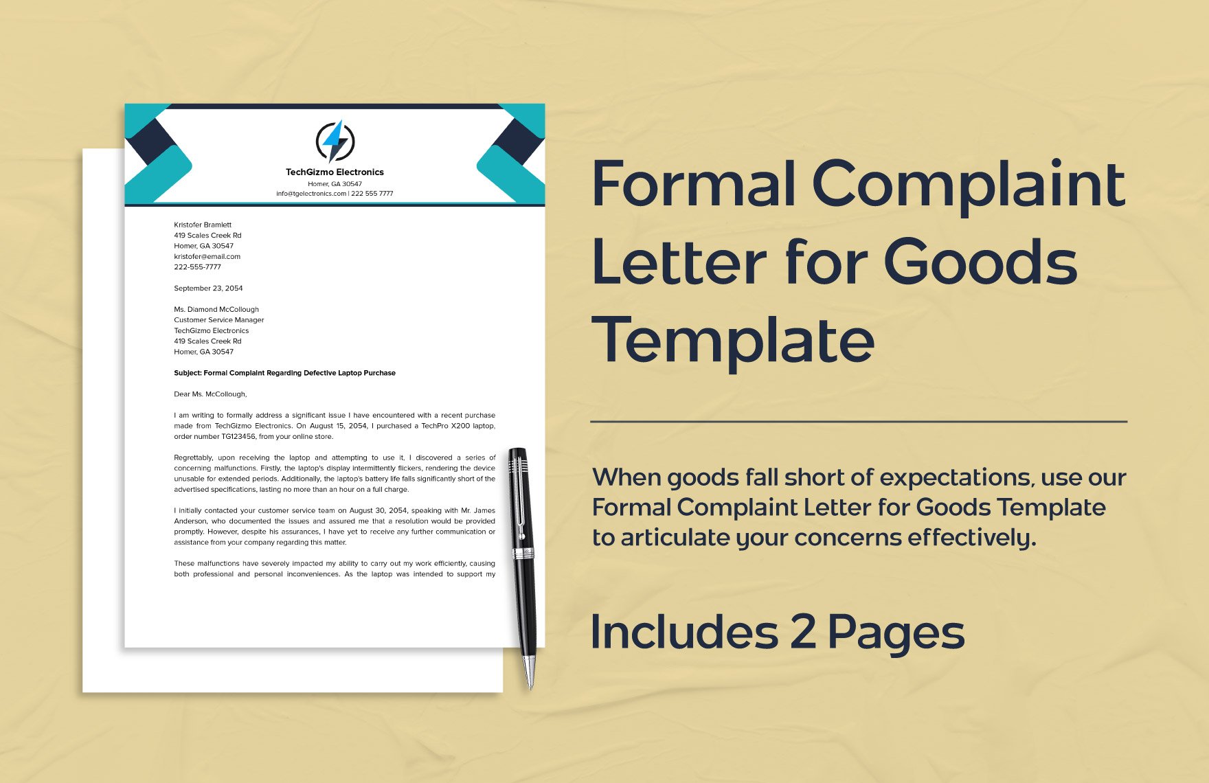 Formal Complaint Letter for Goods Template