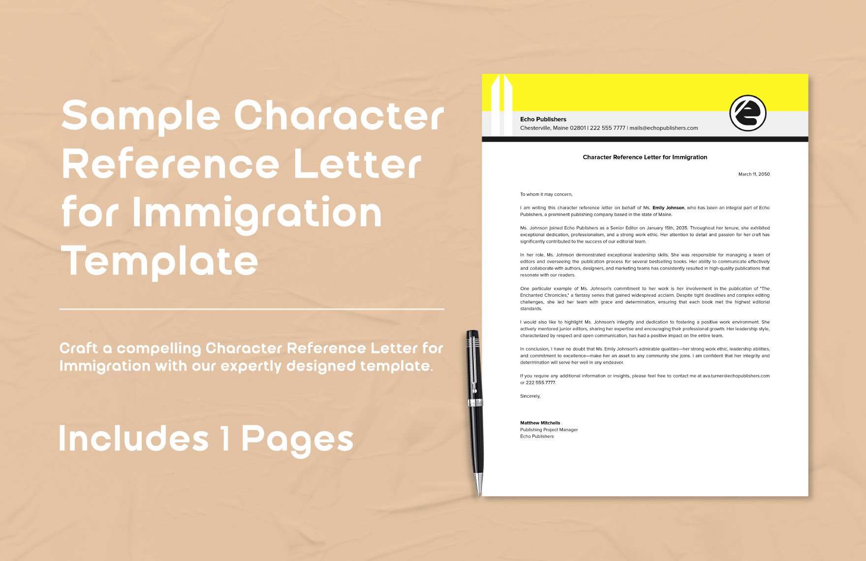Sample Character Reference Letter for Immigration Template