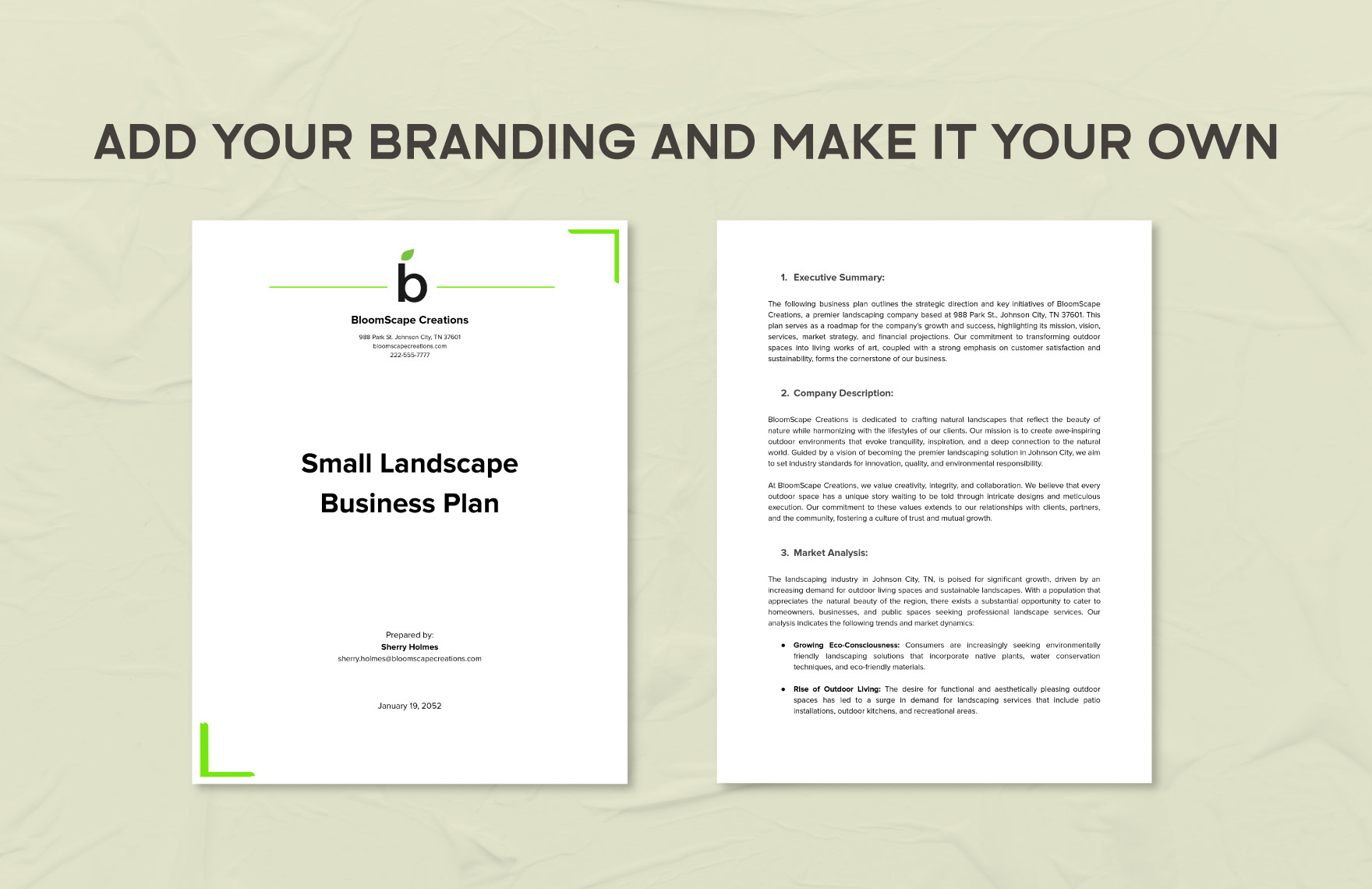 Small Landscape Business Plan Template