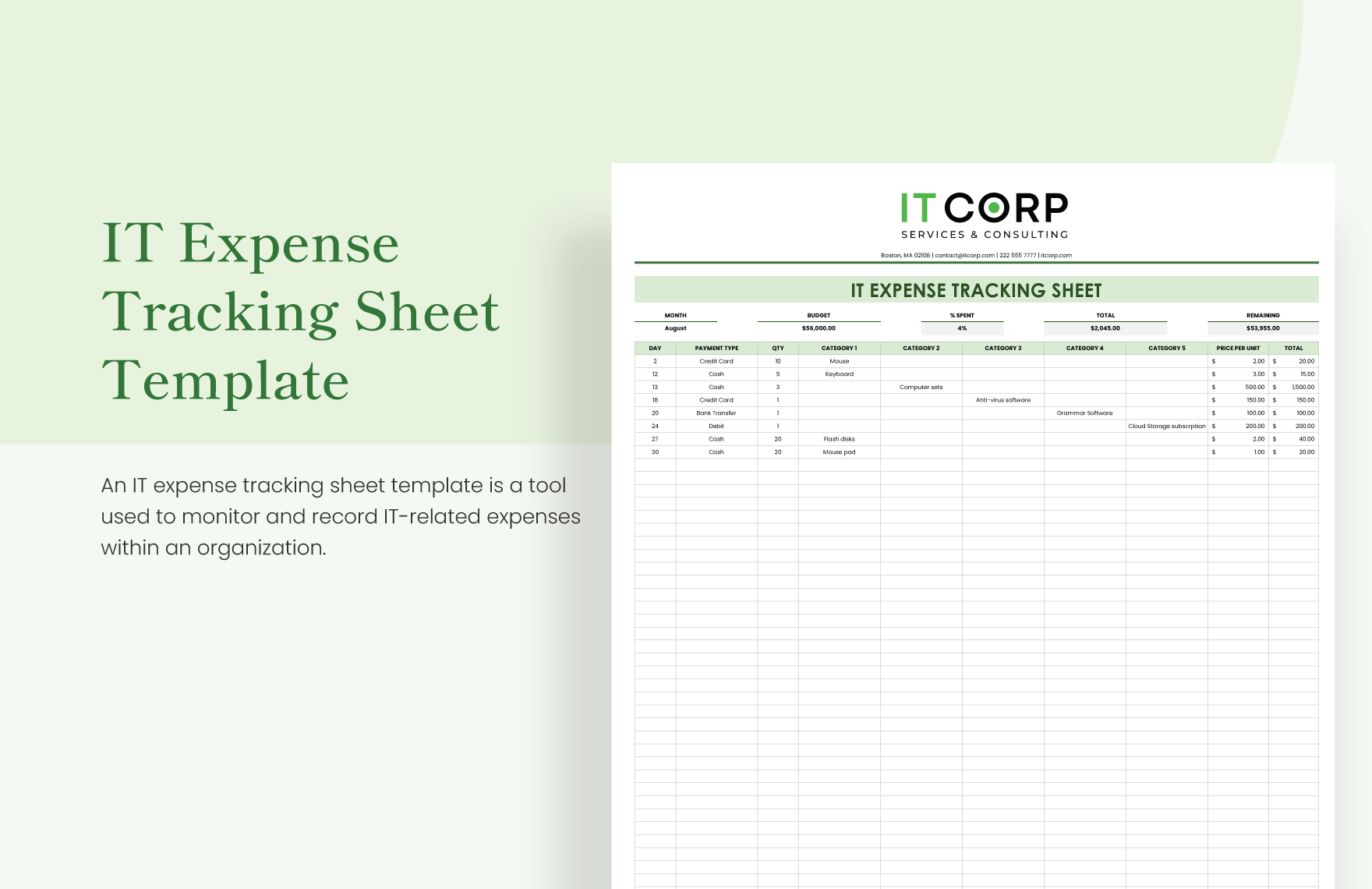 IT Expense Tracking Sheet Template
