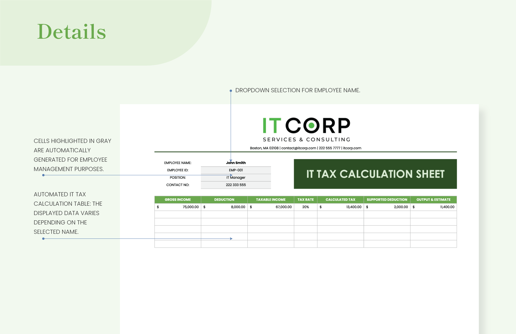 IT Tax Calculation Sheet Template
