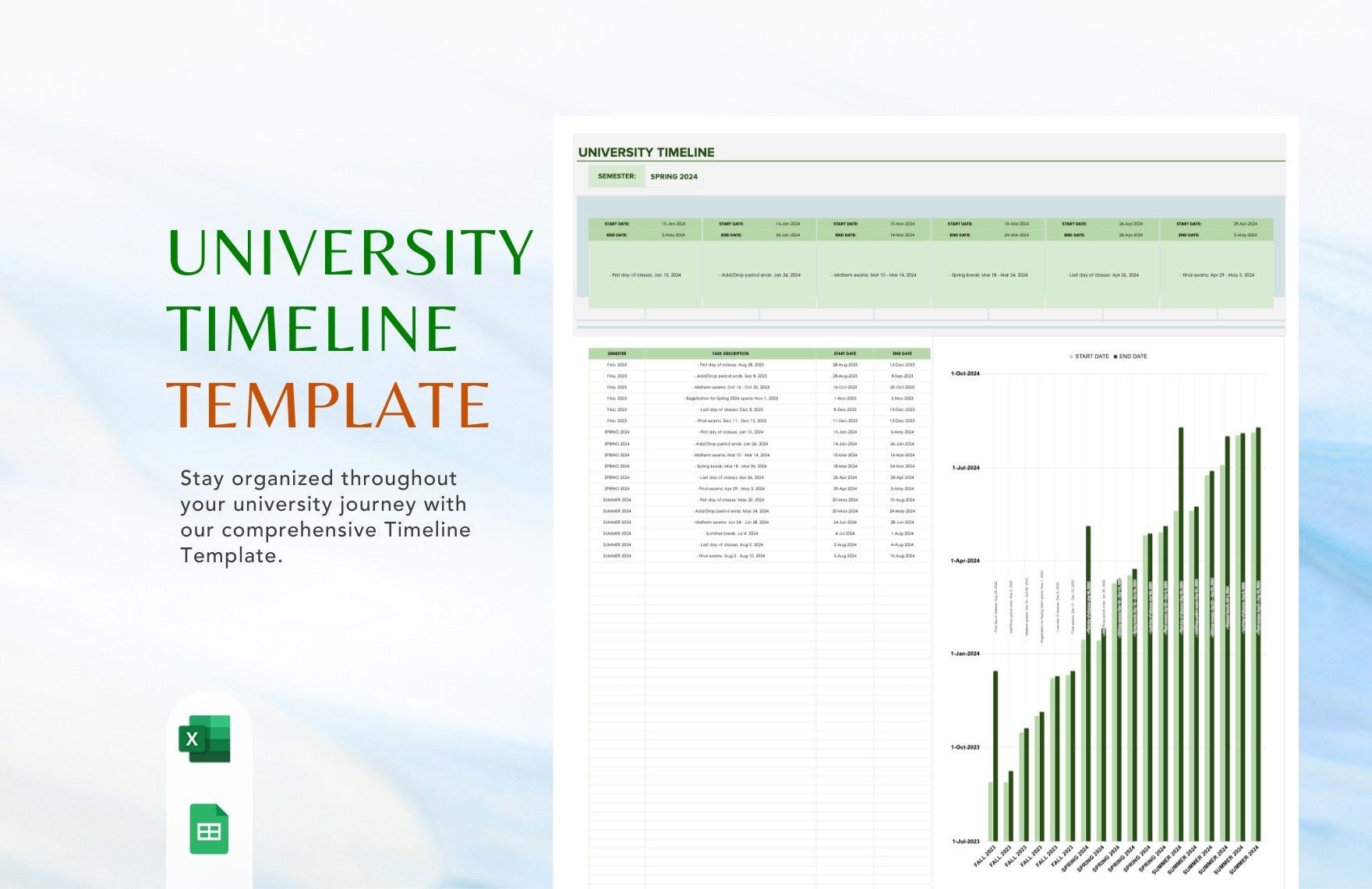 University Timeline Template in Excel, Google Sheets