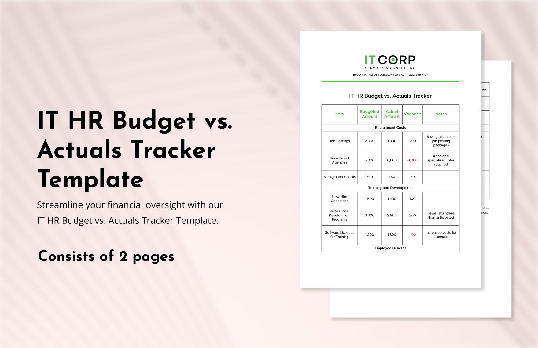 IT HR Budget vs. Actuals Tracker Template