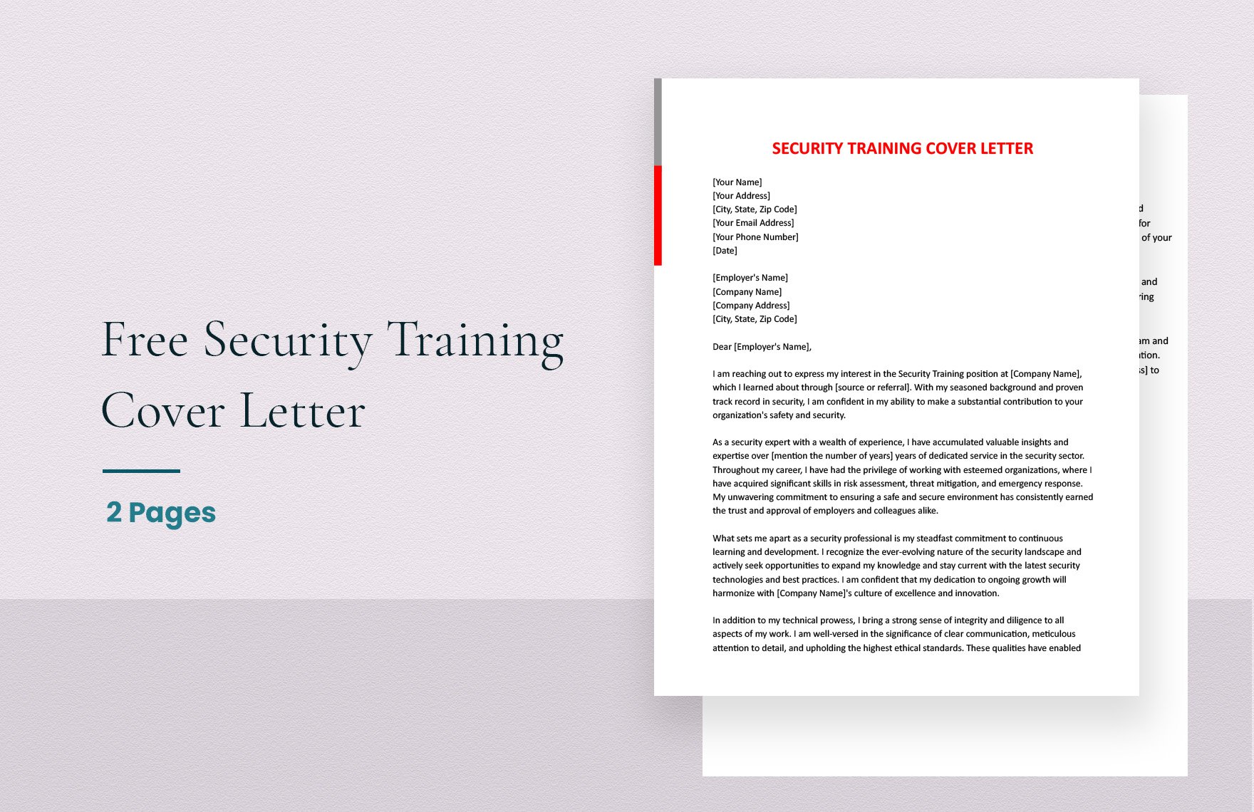 Security Training Cover Letter in Word, Google Docs