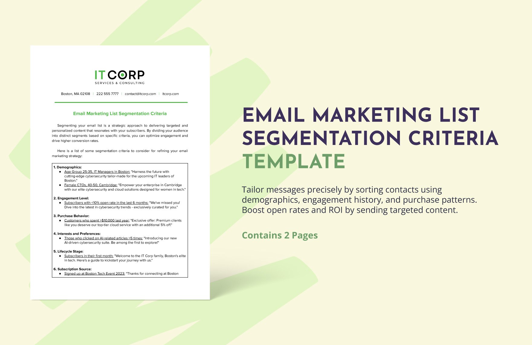 Email Marketing List Segmentation Criteria Template in Word, Google Docs, PDF