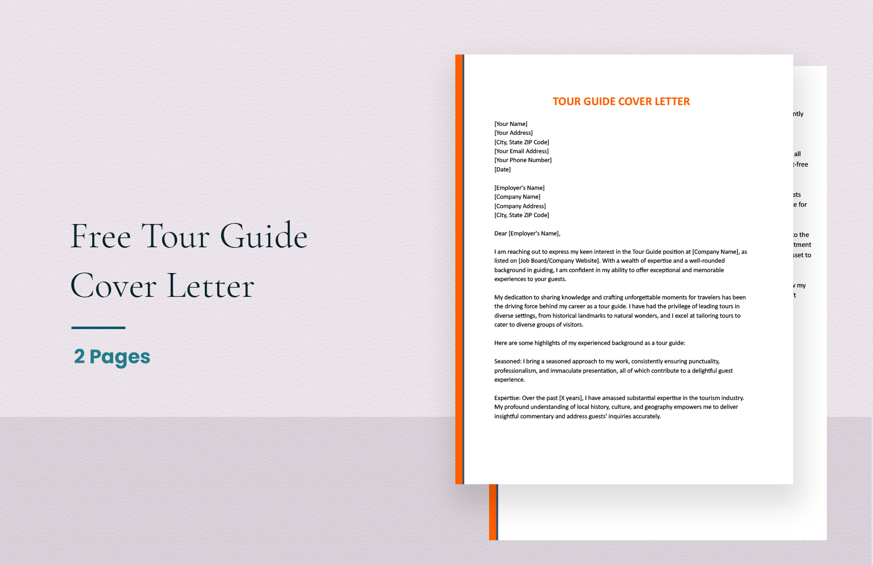 Tour Guide Cover Letter in Word, Google Docs