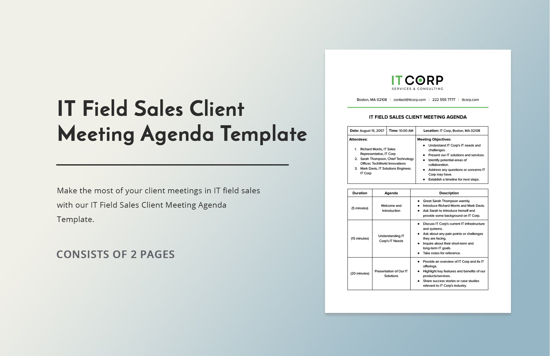 IT Field Sales Client Meeting Agenda Template